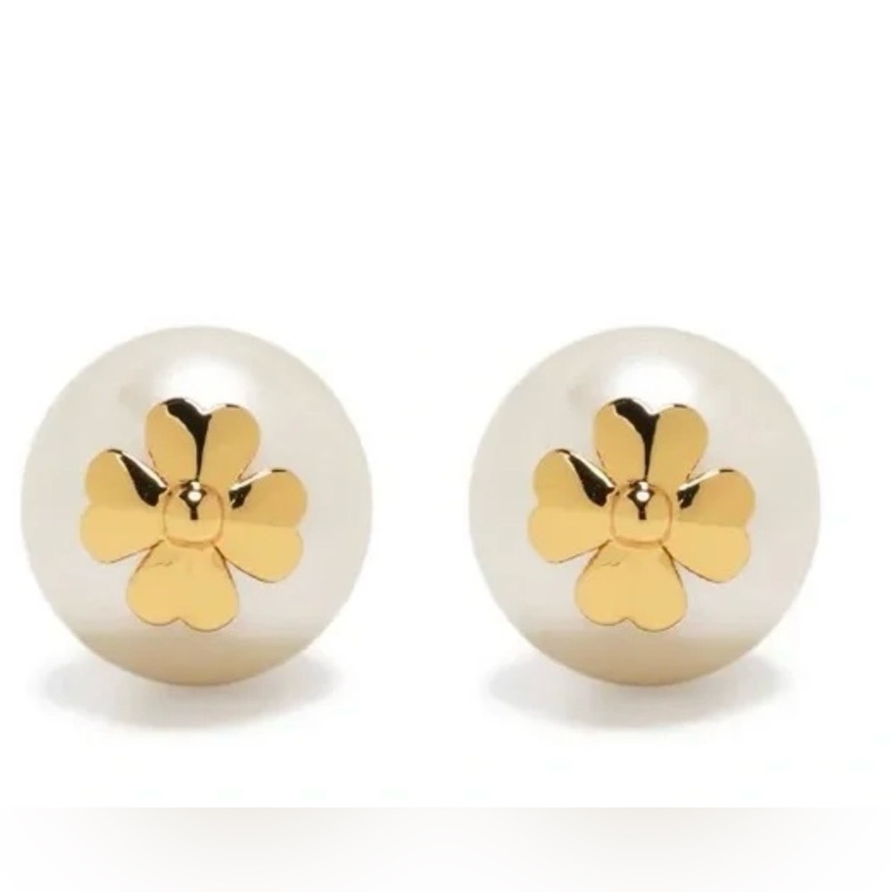 Kate Spade New York Faux Pearls on Pearls Stud Earrings w/Gold Flower Accents - Picture 3 of 7